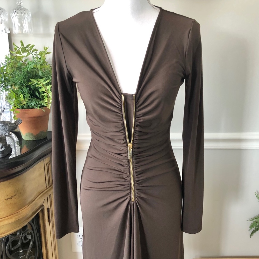 Michael Kors Stunning Zipper Brown Dress - Picture 3 of 14
